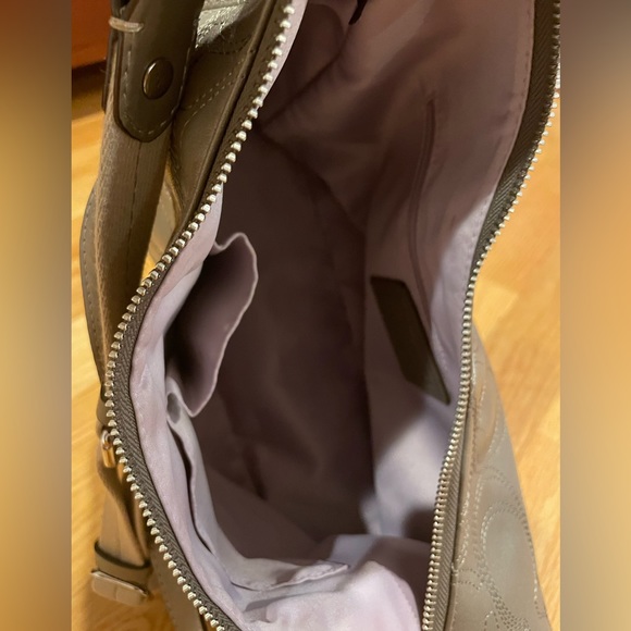 Coach Signature Stitched Purse F19415 Gray Taupe Leather Shoulder Hobo Bag Med - Picture 3 of 4
